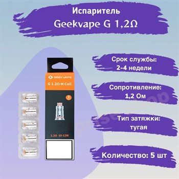Испарители для Geek Vape G, M Coil 1.2 Ом, 5шт, Wenax C1, Wenax Stylus, Aegis Pod 2812